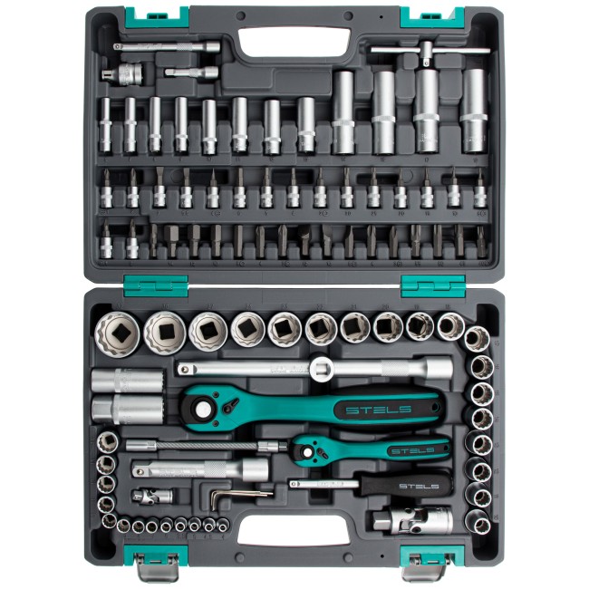 Набор инструментов 1/2", 1/4", CrV 12 гранные головки 94 предмета Stels
