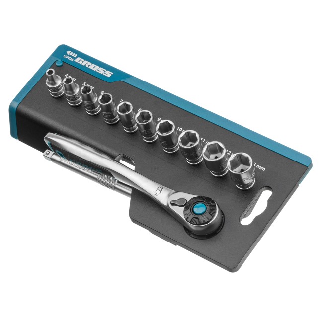 Набор торцевых головок 1/4", CrV 12 предметов Gross Набор торцевых головок 1/4", CrV 12 предметов Gross