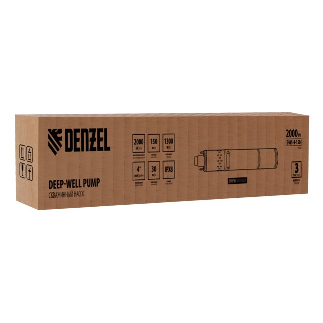 Скважинный насос DWS-4-150, винтовой, диаметр 4", 1300 Вт, 2000 л/ч, напор 150 м Denzel Скважинный насос DWS-4-150, винтовой, диаметр 4", 1300 Вт, 2000 л/ч, напор 150 м Denzel