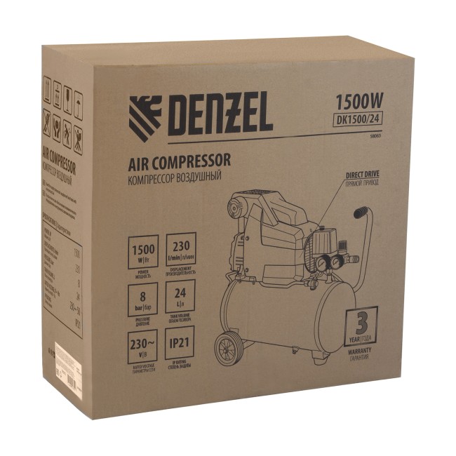 Компрессор коаксиальный воздушный DK1500/24 Х-PRO Denzel Компрессор коаксиальный воздушный DK1500/24 Х-PRO Denzel