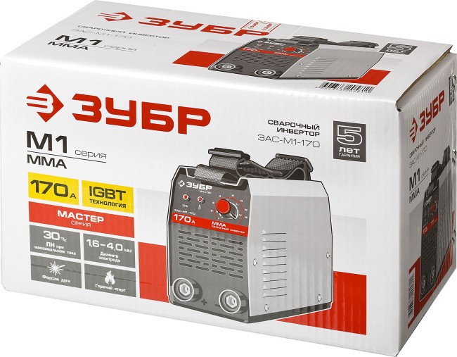 Сварочный аппарат инверторный ЗАС-М1-170 ЗУБР ММА Сварочный аппарат инверторный ЗАС-М1-170 ЗУБР ММА