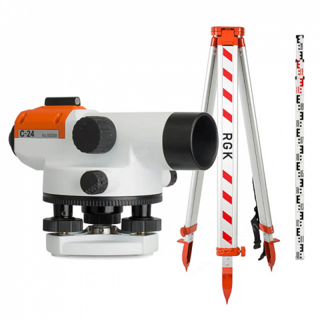Комплект оптический нивелир RGK C-24 с поверкой + штатив S6-N + рейка AMO S5