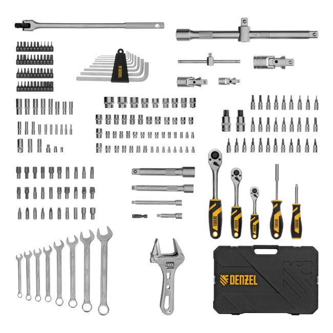 Набор инструментов 1/2", 1/4", 3/8" 216 предметов Denzel Набор инструментов 1/2", 1/4", 3/8" 216 предметов Denzel