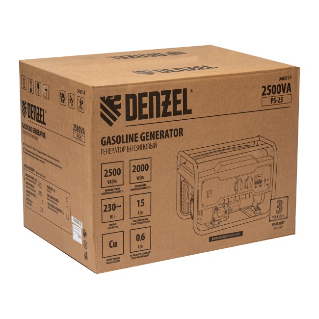 Генератор бензиновый PS 25, 2.5 кВт Denzel Генератор бензиновый PS 25, 2.5 кВт Denzel