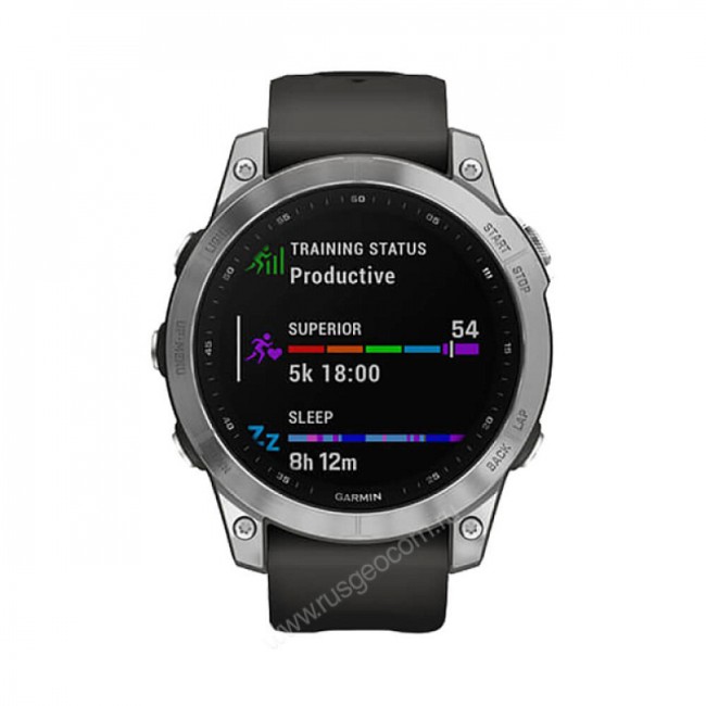 Часы Garmin Fenix 7 серебристый с графитовым силиконовым ремешком Часы Garmin Fenix 7 серебристый с графитовым силиконовым ремешком