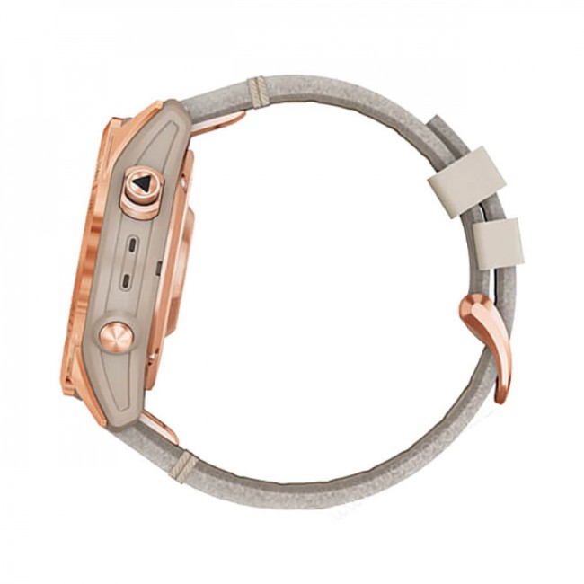Часы Garmin Fenix 7S Sapphire Solar титановый цвета розовое золото с песчаным кожаным ремешком