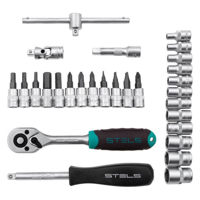 Набор инструментов, 1/4", CrV 29 предметов Stels