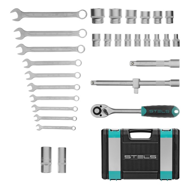 Набор инструментов, 1/2", CrV 31 предмет Stels Набор инструментов, 1/2", CrV 31 предмет Stels