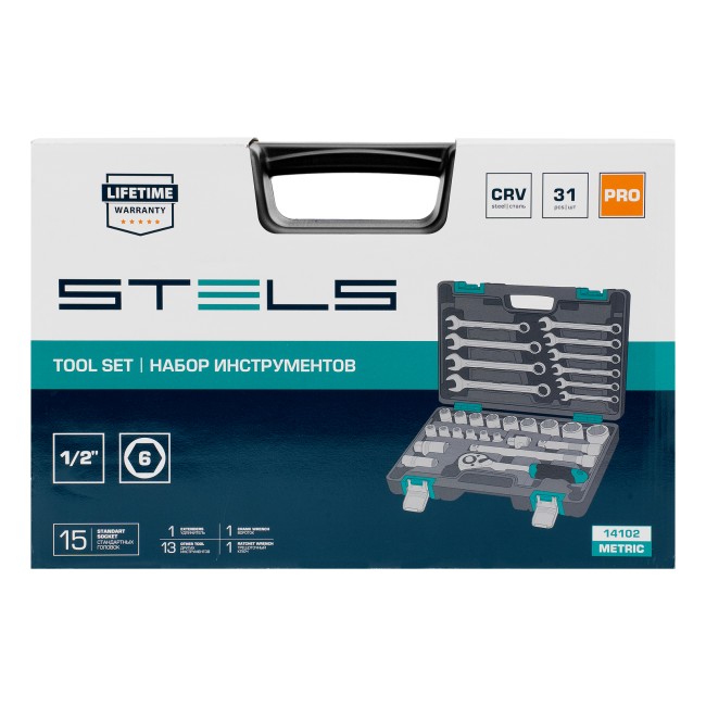 Набор инструментов, 1/2", CrV 31 предмет Stels Набор инструментов, 1/2", CrV 31 предмет Stels