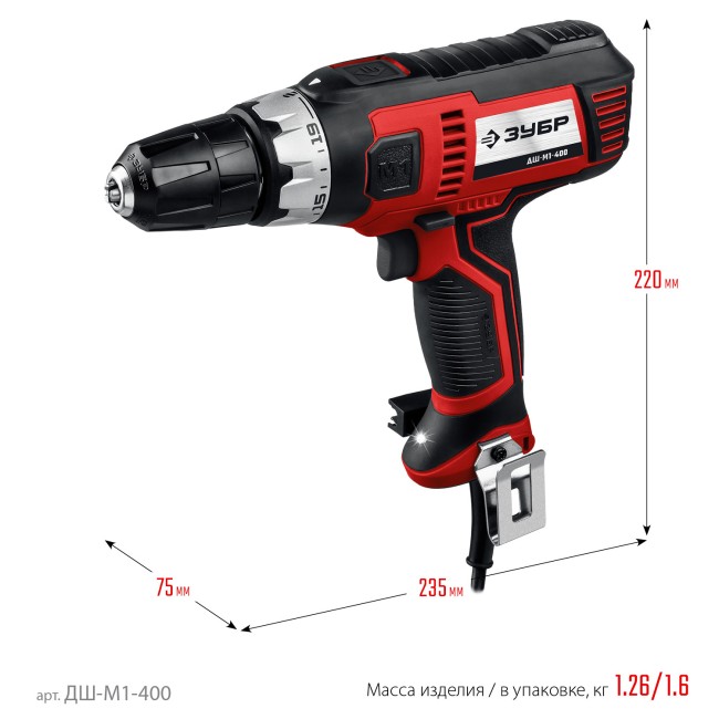 Сетевая дрель-шуруповерт ДШ-М1-400 ЗУБР Сетевая дрель-шуруповерт ДШ-М1-400 ЗУБР