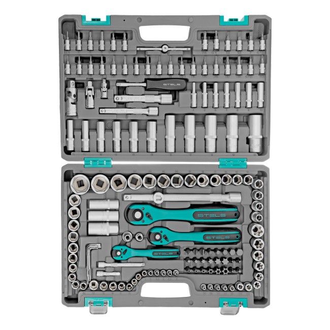 Набор инструментов 1/4", 3/8", 1/2", Cr-V 151 предмет Stels Набор инструментов 1/4", 3/8", 1/2", Cr-V 151 предмет Stels